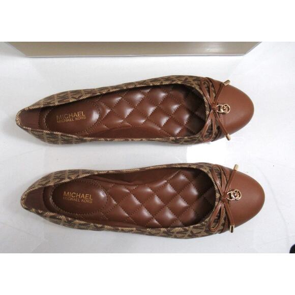 Michael Kors Melody Toe Cap Bow Ballet Flat Shoes MK Logo Beige / Ebony Size 8 - Picture 4 of 8